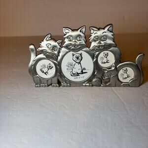 Silver Toned Pewter Finish Collage Multi Cat Picture Frame 4 Cats